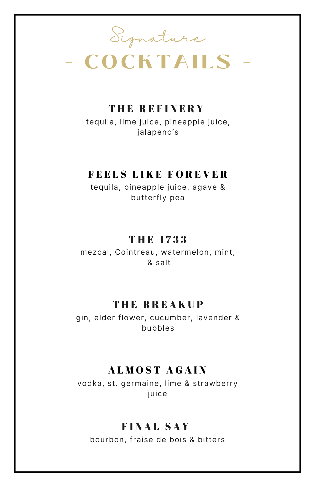It's Him cocktail menu, page three